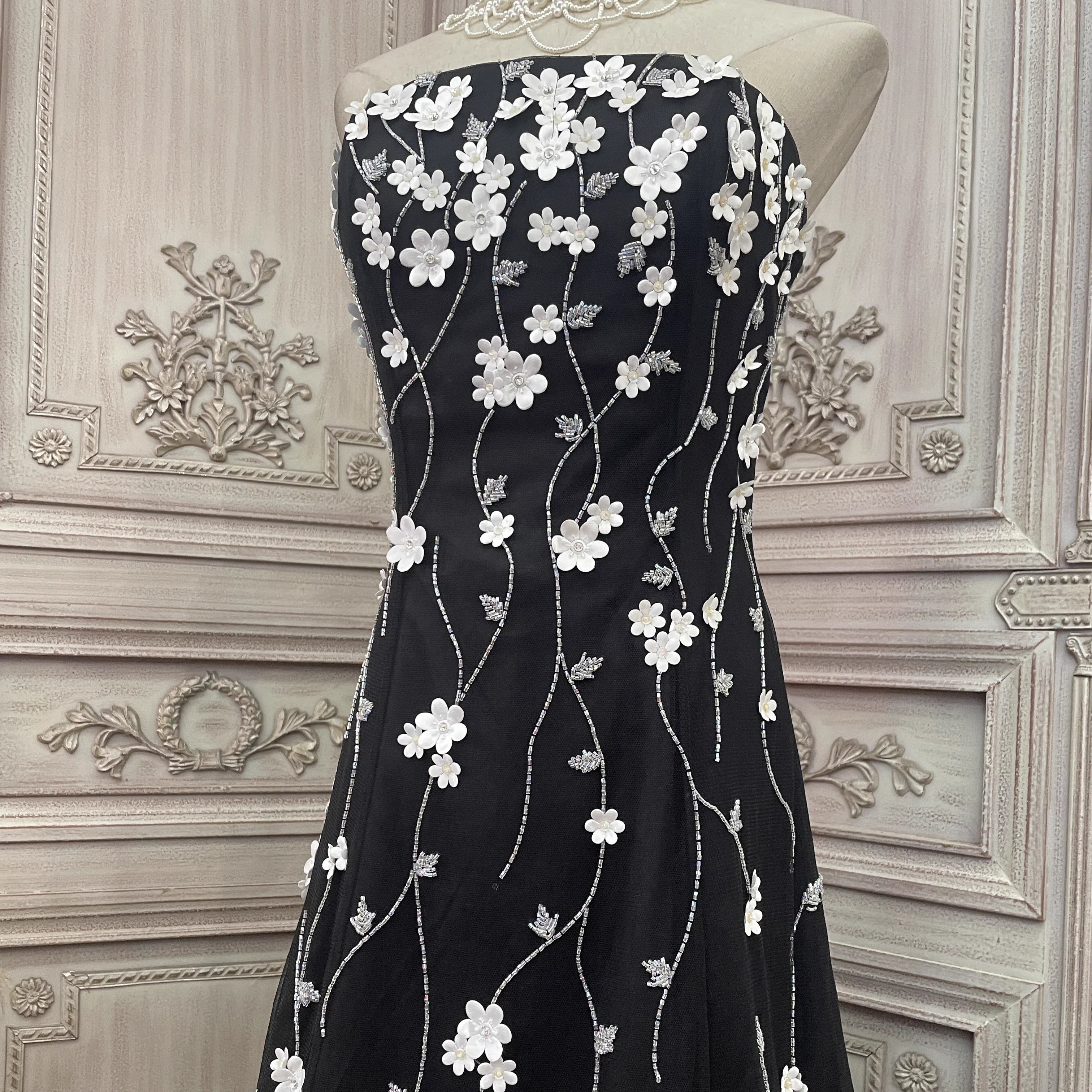 Custom-Black-Mesh-Cubic-Flower-Long-Dress-Factory-4