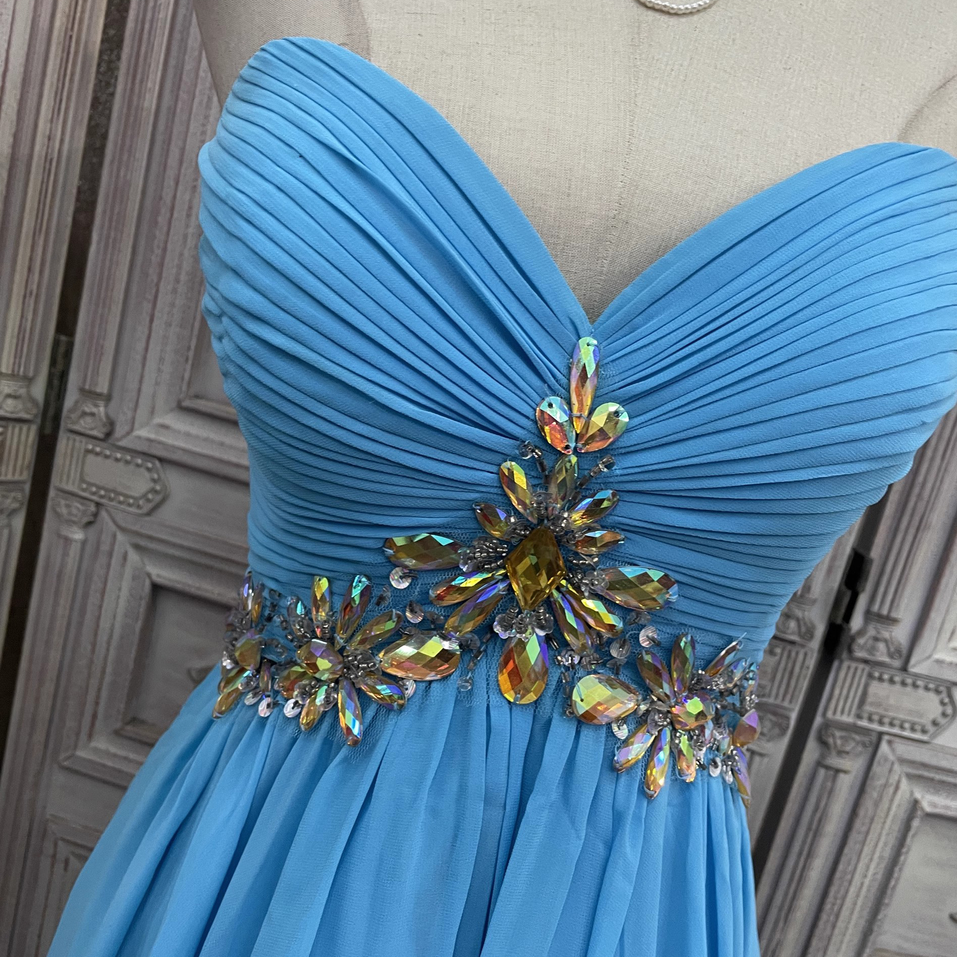 Custom Blue Chiffon Short Dress Manufacturer (5)