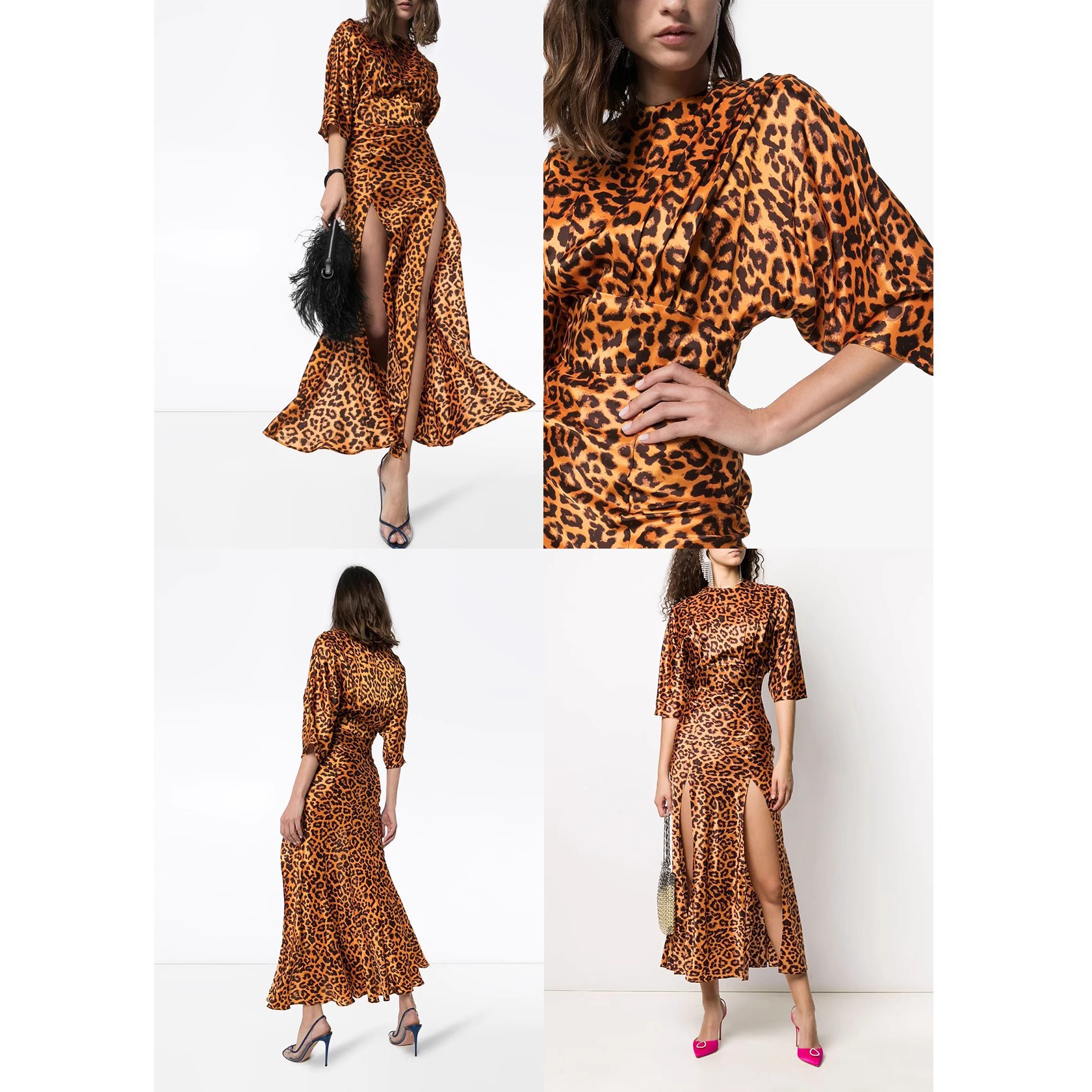 Custom Leopard Print Silk Slit Dress Factory (7)