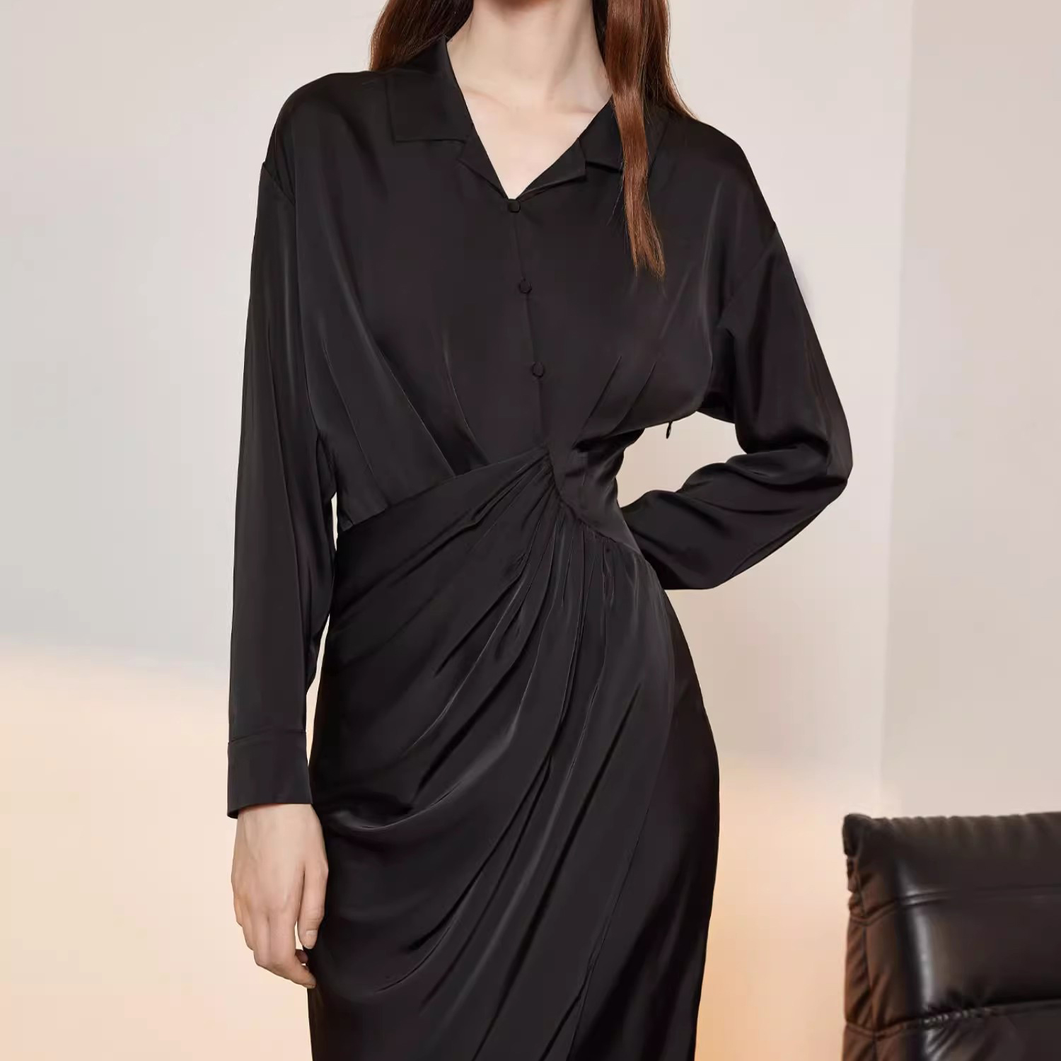 Custom Satin Shirt Dress Women Manufacturer (3)