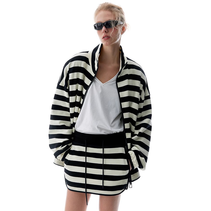 Custom Striped Sweatshirt Set Skirt Manufacturer (2)