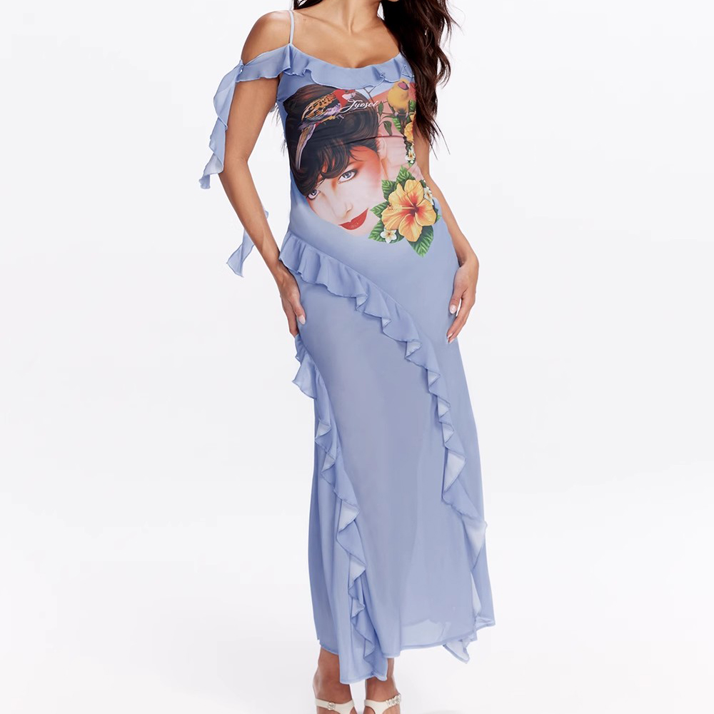 Custom Vacation Chiffon Printed Sexy Dress Manufacturer (3)