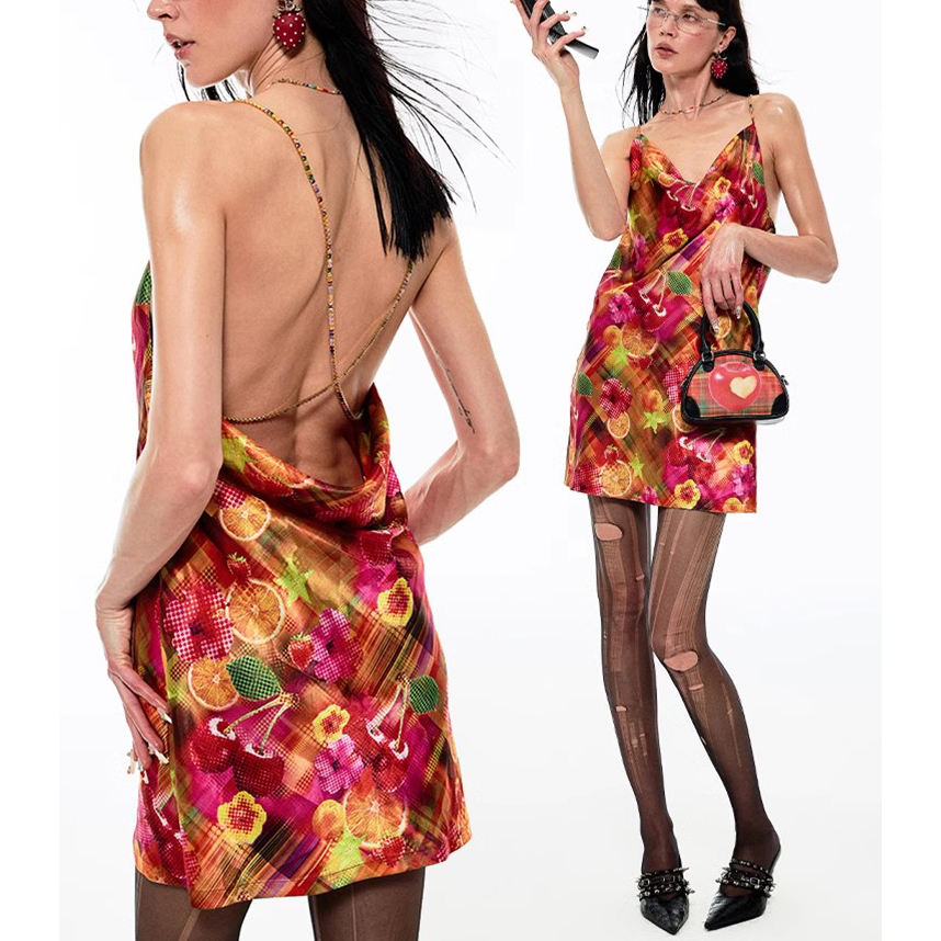 Custom Vacation Satin Print Cami Dress Manufacturer (3)