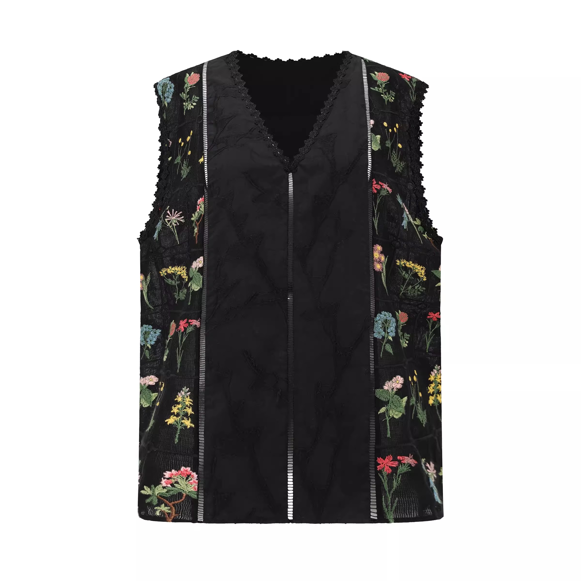 Customized Black Embroidered Jacquard Cutout Tank Top Manufacturer (8)